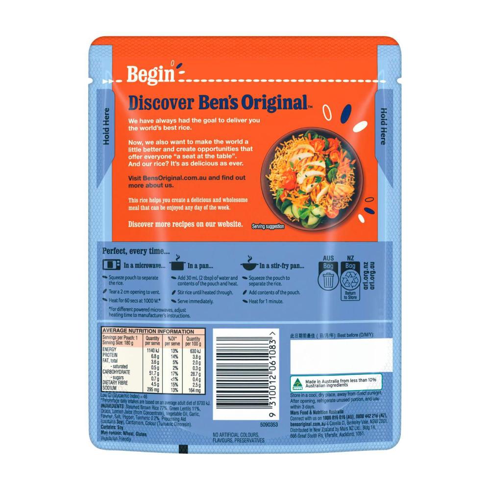 Ben's Original Rice Protein Lentils Turmeric And Brown Rice Pouch - 180g