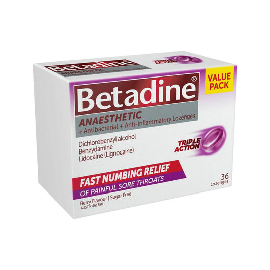 Betadine Sore Throat Lozenges Anaesthetic Berry - 36 pack