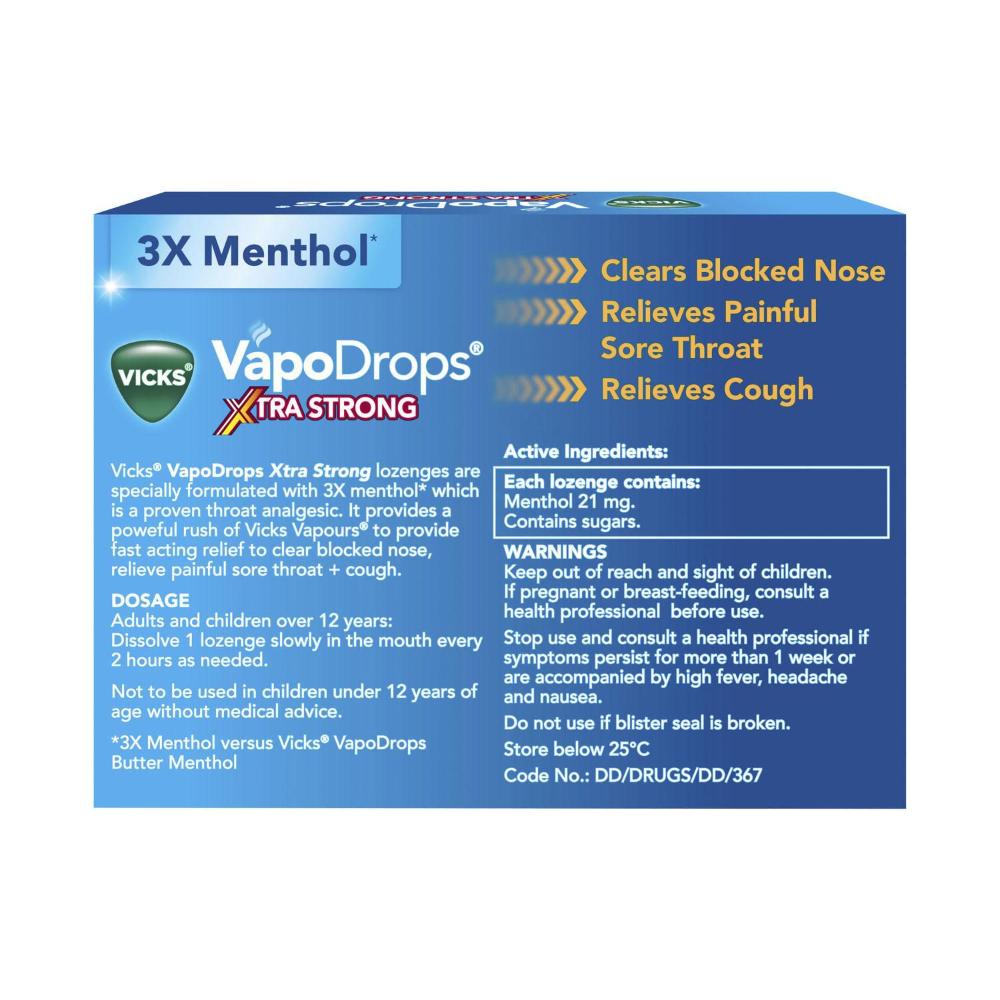 Vicks Extra Strong Lemon Menthol Lozengers - 16 pack