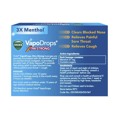Vicks Extra Strong Lemon Menthol Lozengers - 16 pack