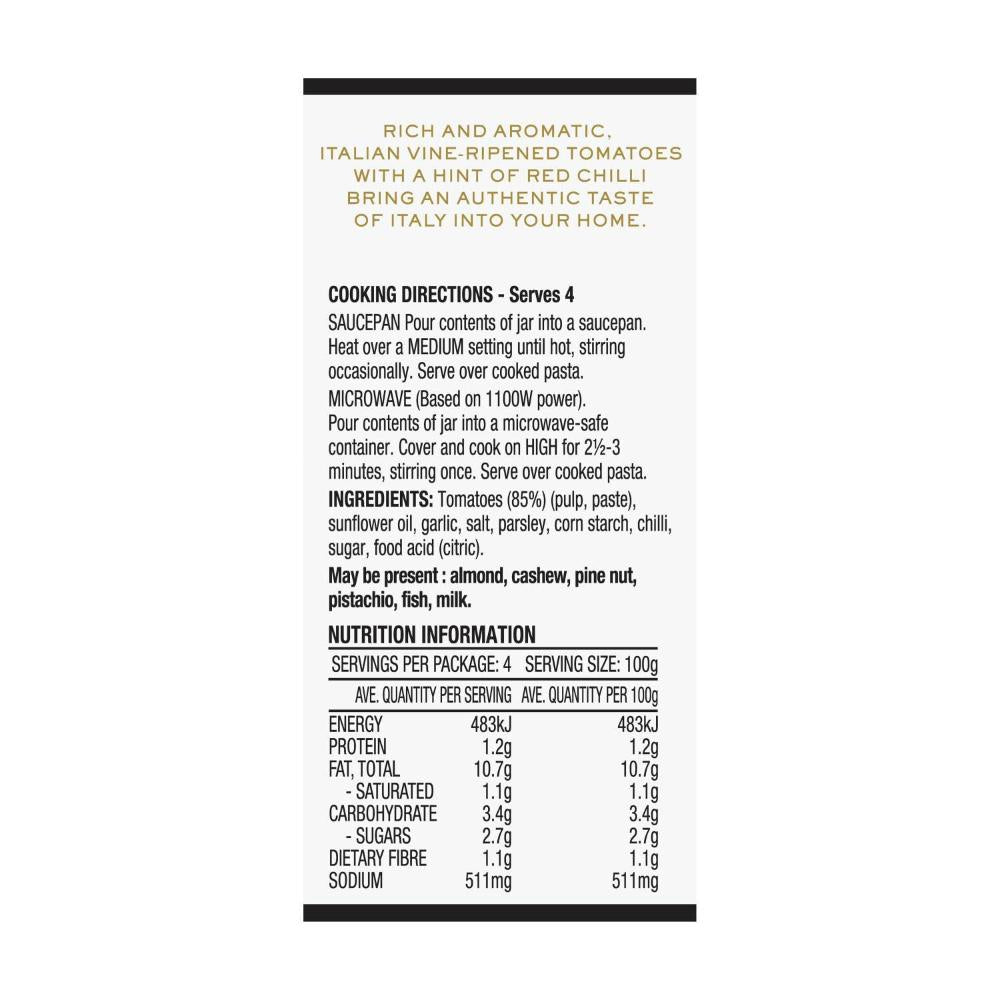 Providore Vine Ripened Tomato And Red Chilli Paste Sauce - 400g
