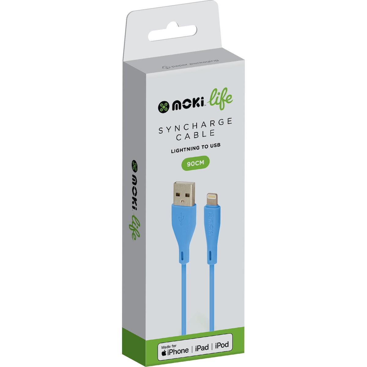 Moki Life 90cm Syncharge Cable Lightning to USB Blue each