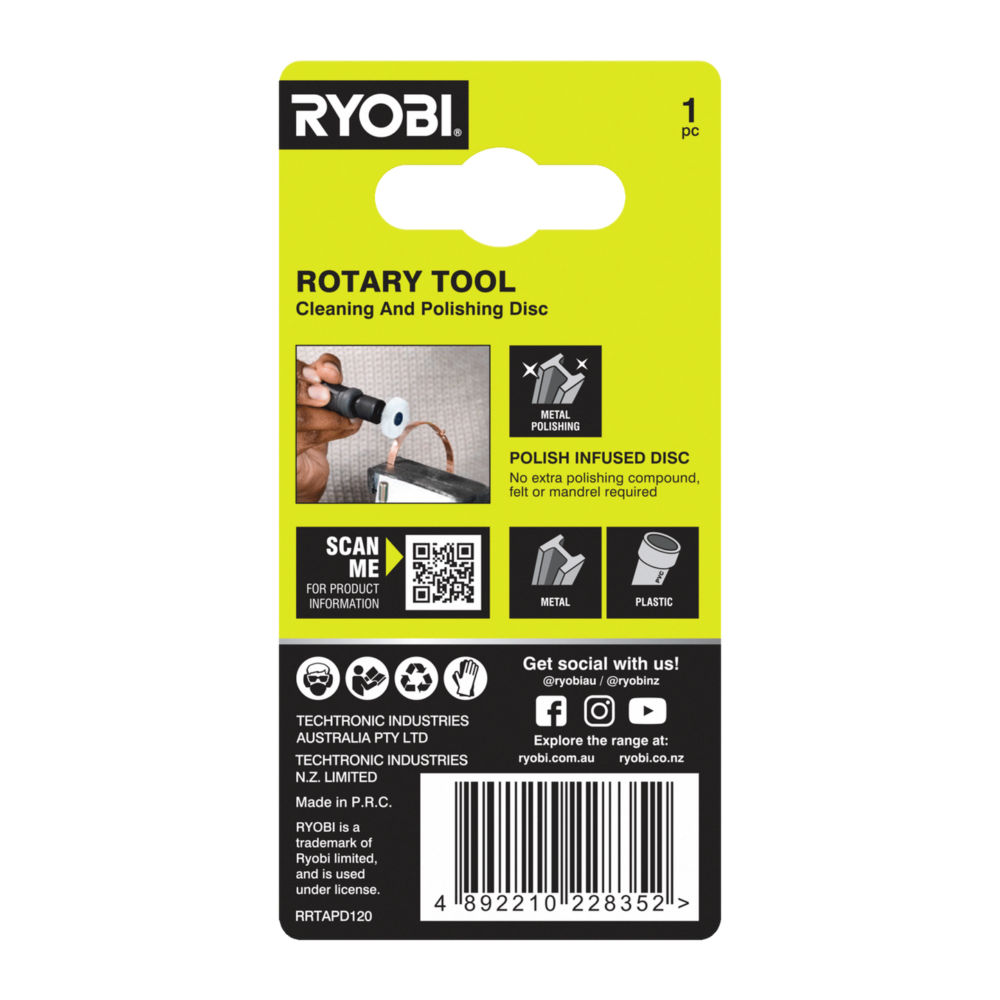 Ryobi Rotary Tool Cleaning and Polishing Disc - 38mm - 120 Grit