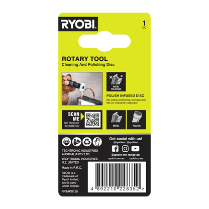 Ryobi Rotary Tool Cleaning and Polishing Disc - 38mm - 120 Grit