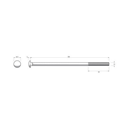Zenith Cup Head Bolt - M12 x 300mm - Hot Dipped Galvanised - 12 Pack