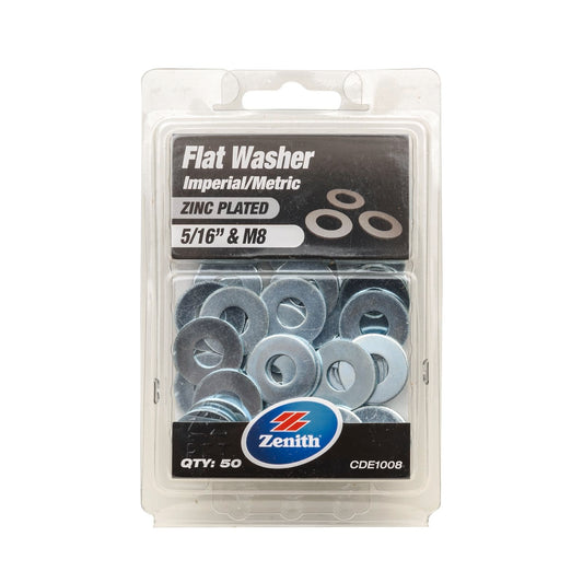 Zenith Flat Washer Zinc Plated 5/16" & M8 - 50 Pack