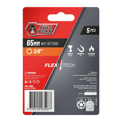 Full Boar Magnetic Impact Nut Setters - 3/8" - 65mm - 5 Pack