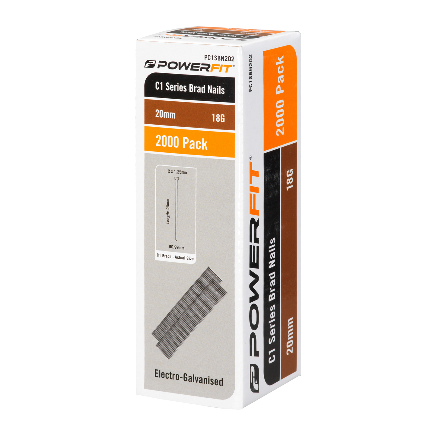 Powerfit C1 Series Brad Nails - 20mm - 2000 Pack