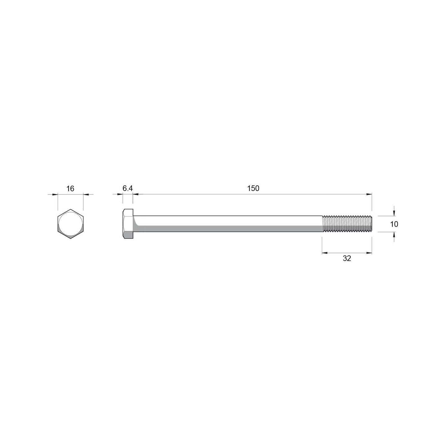 Zenith M10 x 150mm - Stainless Steel 304 Hex Head Bolts & Nuts - 12 Pack