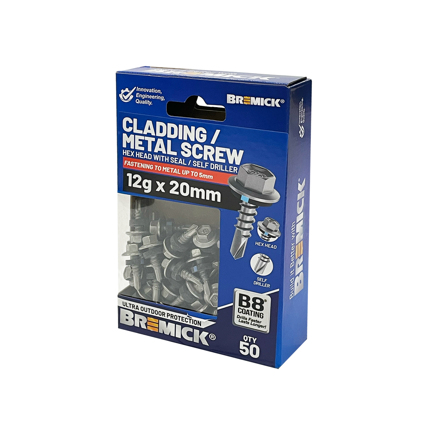Bremick Metal Hex Screw - 12g x 20mm - B8 - 50 Pack