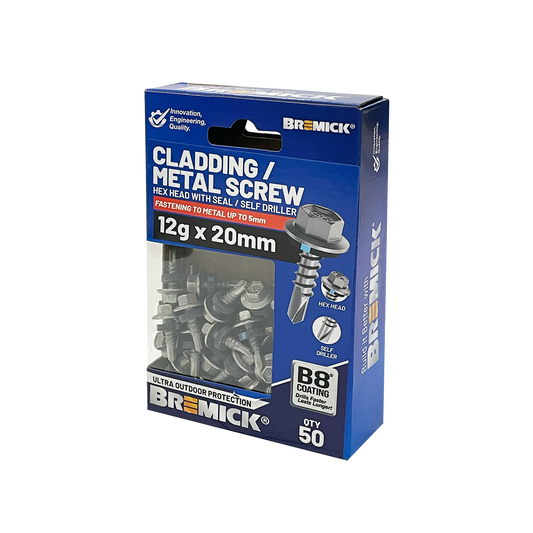 Bremick Metal Hex Screw - 12g x 20mm - B8 - 50 Pack