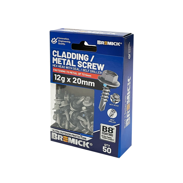 Bremick 12g x 20mm B8 Metal Hex Screw 50 Pack