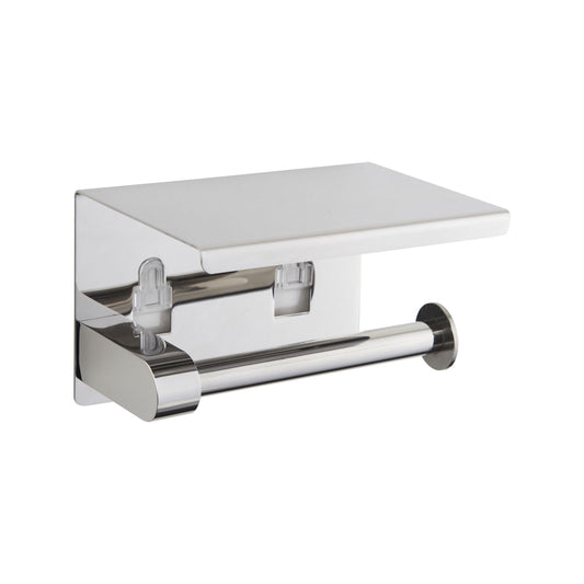 Naleon Chrome Adhesive Toilet Roll Holder with Shelf