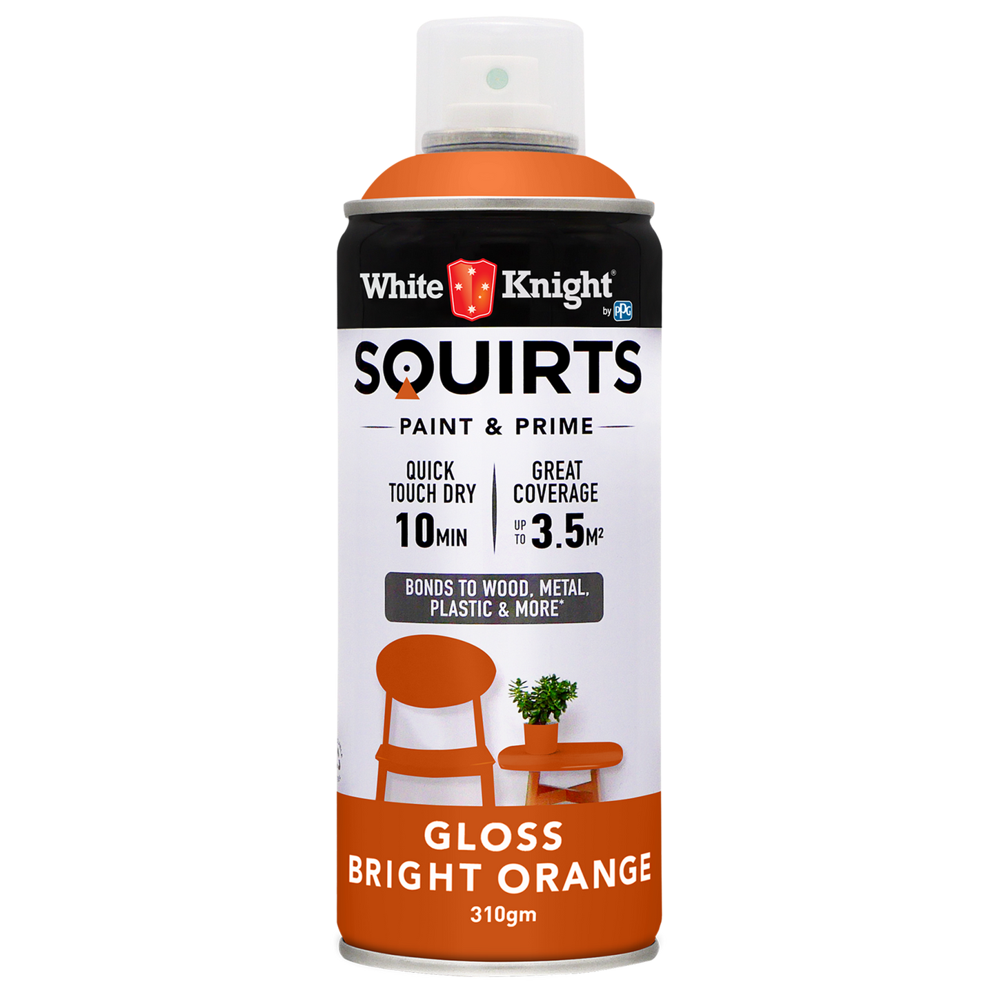 White Knight Squirts Bright Orange Gloss Spray Paint - 310g