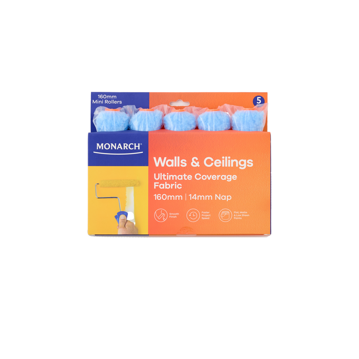 Monarch Mini Rollers Orange 160mm/14mm Nap 5 Pack