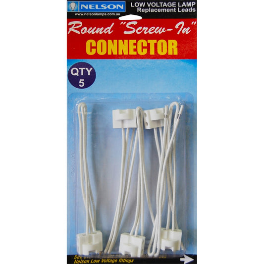 HPM MR16 LV Round Socket Screw-In Connectors 5 Pack Plastic White