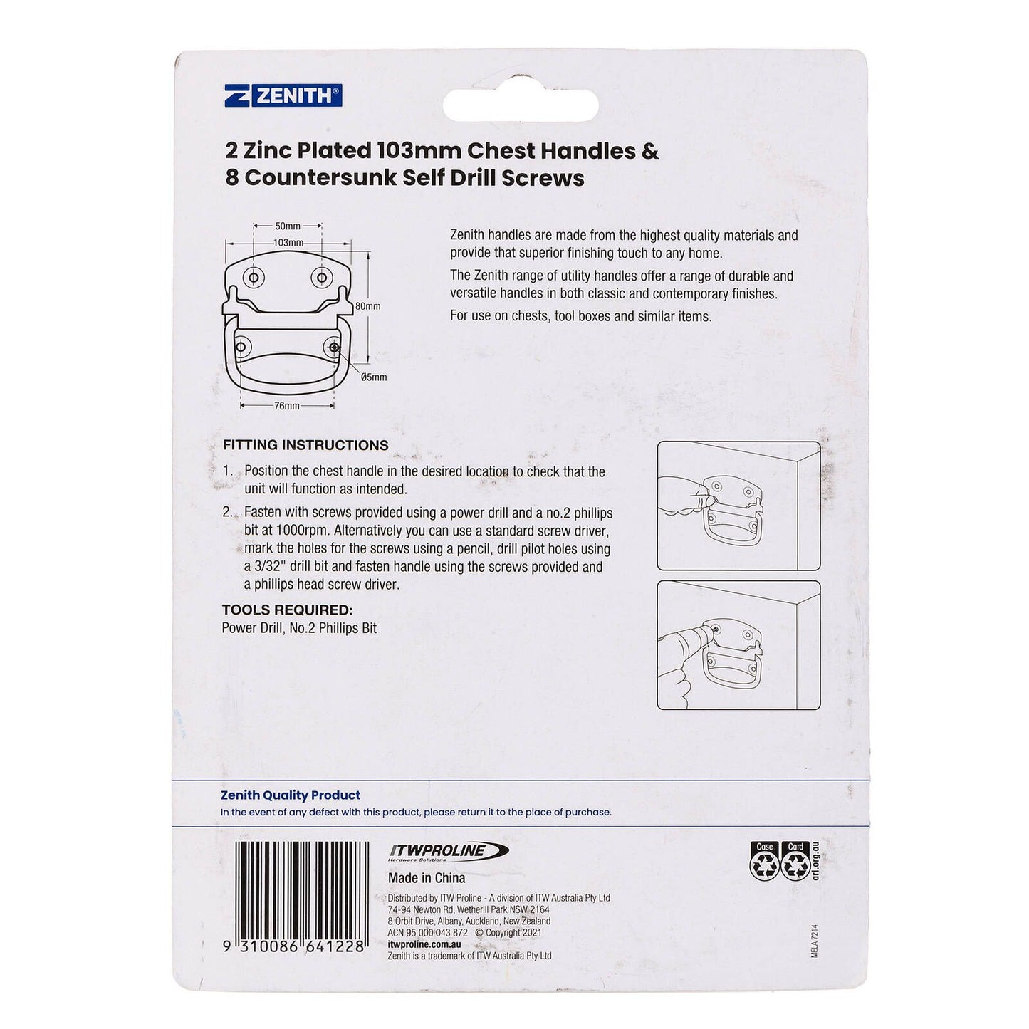 Zenith Chest Handle - 103mm - 2 Pack