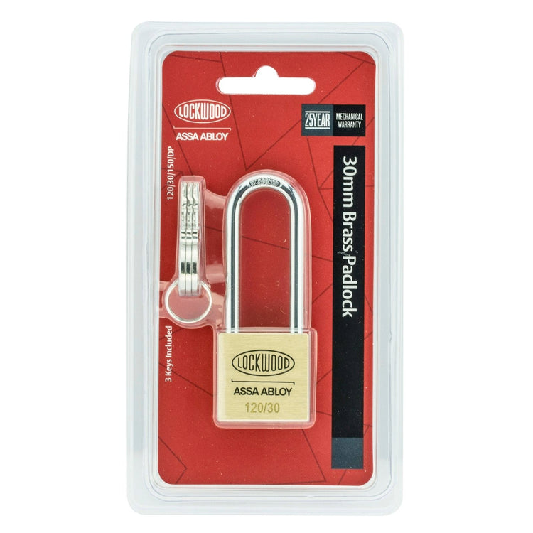 Lockwood 120 Series 30mm Solid Brass Extended Shackle General Purpose Padlock