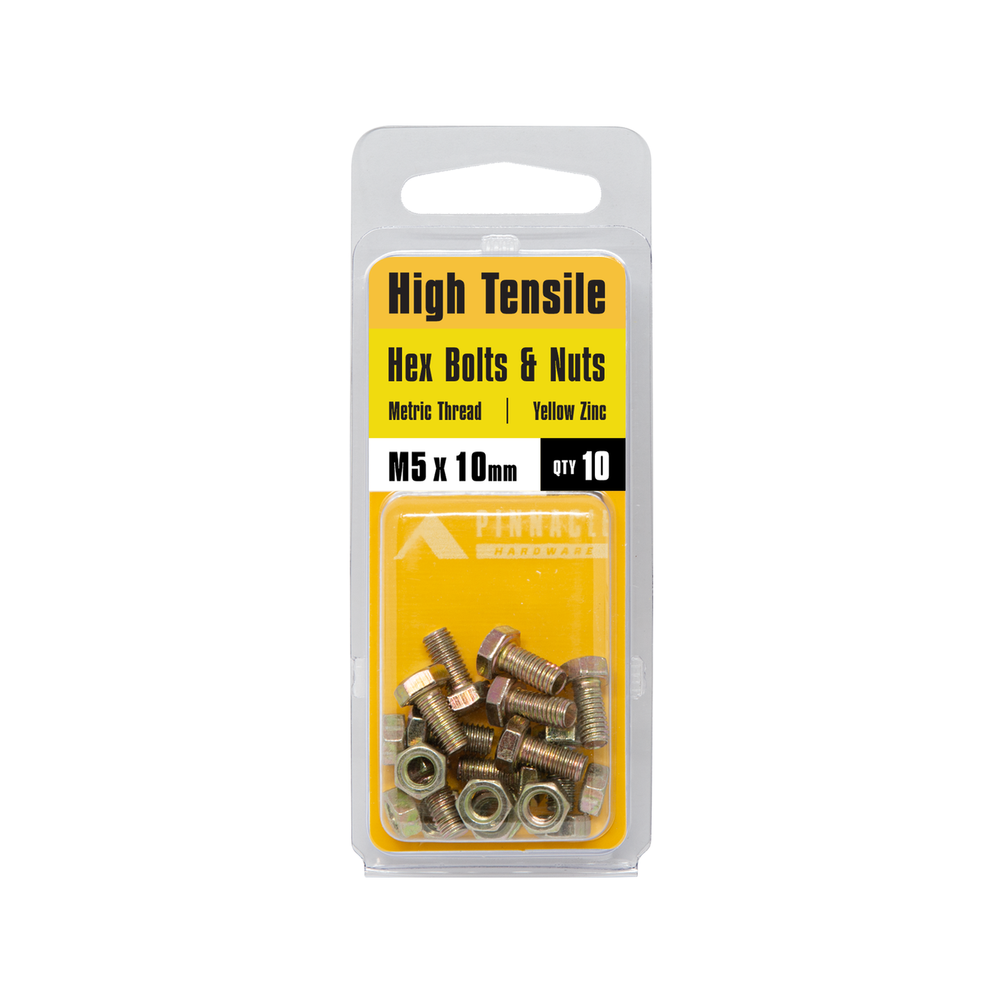 Pinnacle Hex Bolt and Nut - 5 x 10mm - Yellow - 10 Pack