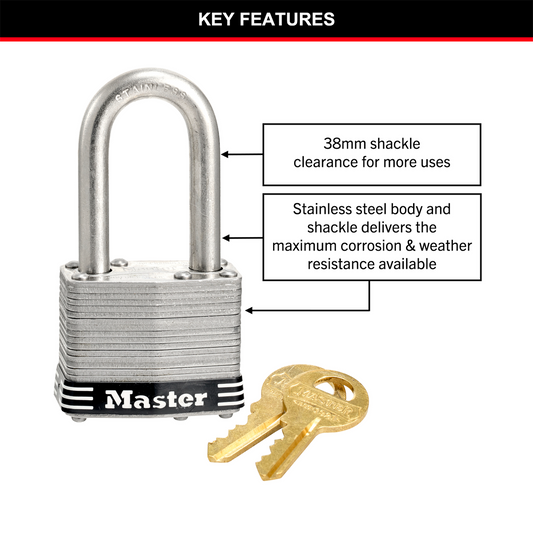 Master Lock 44mm Stainless Steel Padlock Laminated Weather Resistant