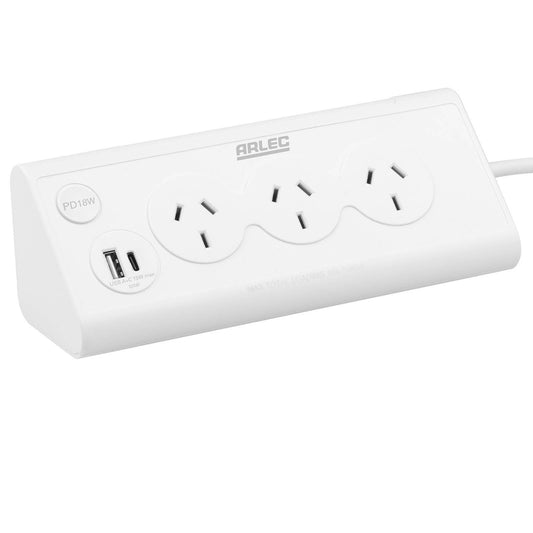 Arlec Triangular Powerboard - 3 Outlet - 70mm - White
