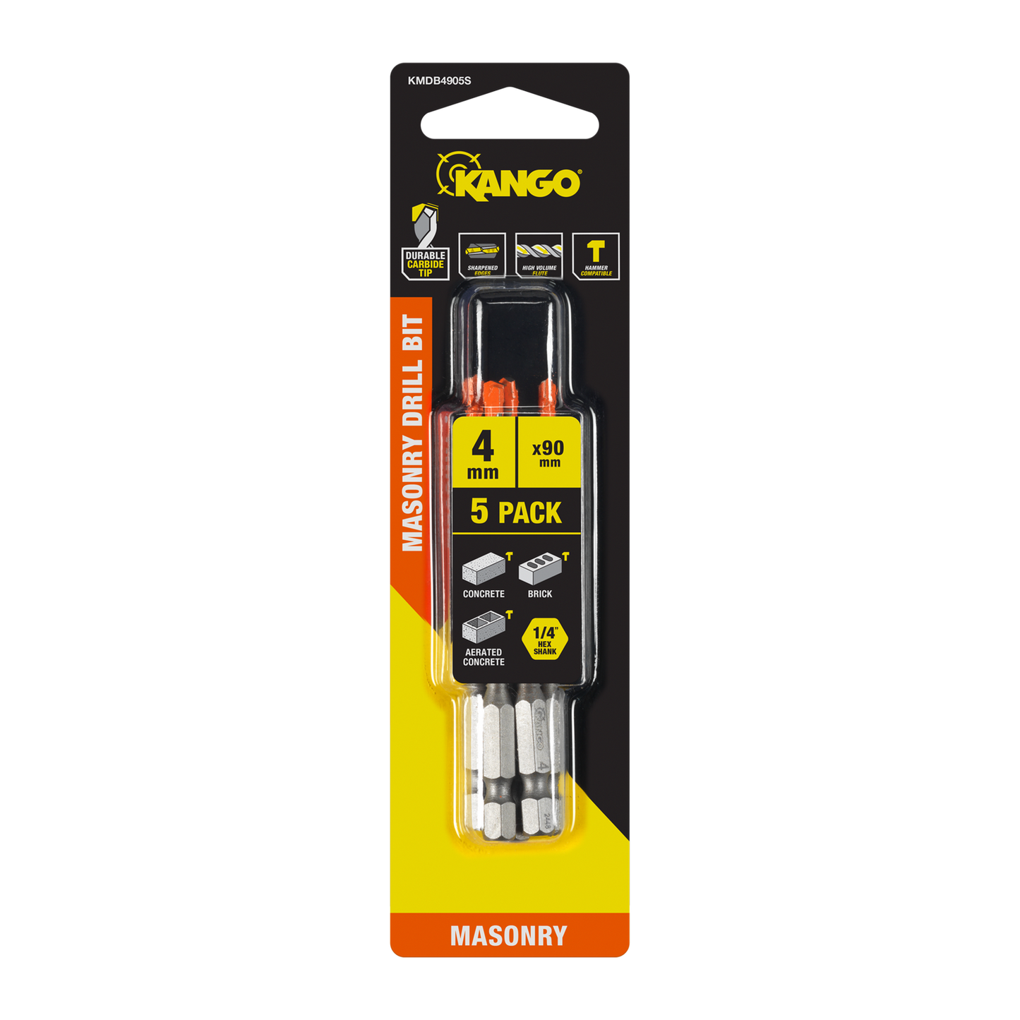Kango Masonry Drill Bit - 4mm x 90mm - 5 Pack