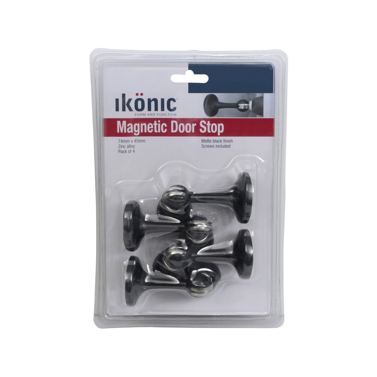 Ikonic Magnetic Door Stop Set - 4 Piece - Zinc Alloy - Matte Black Finish