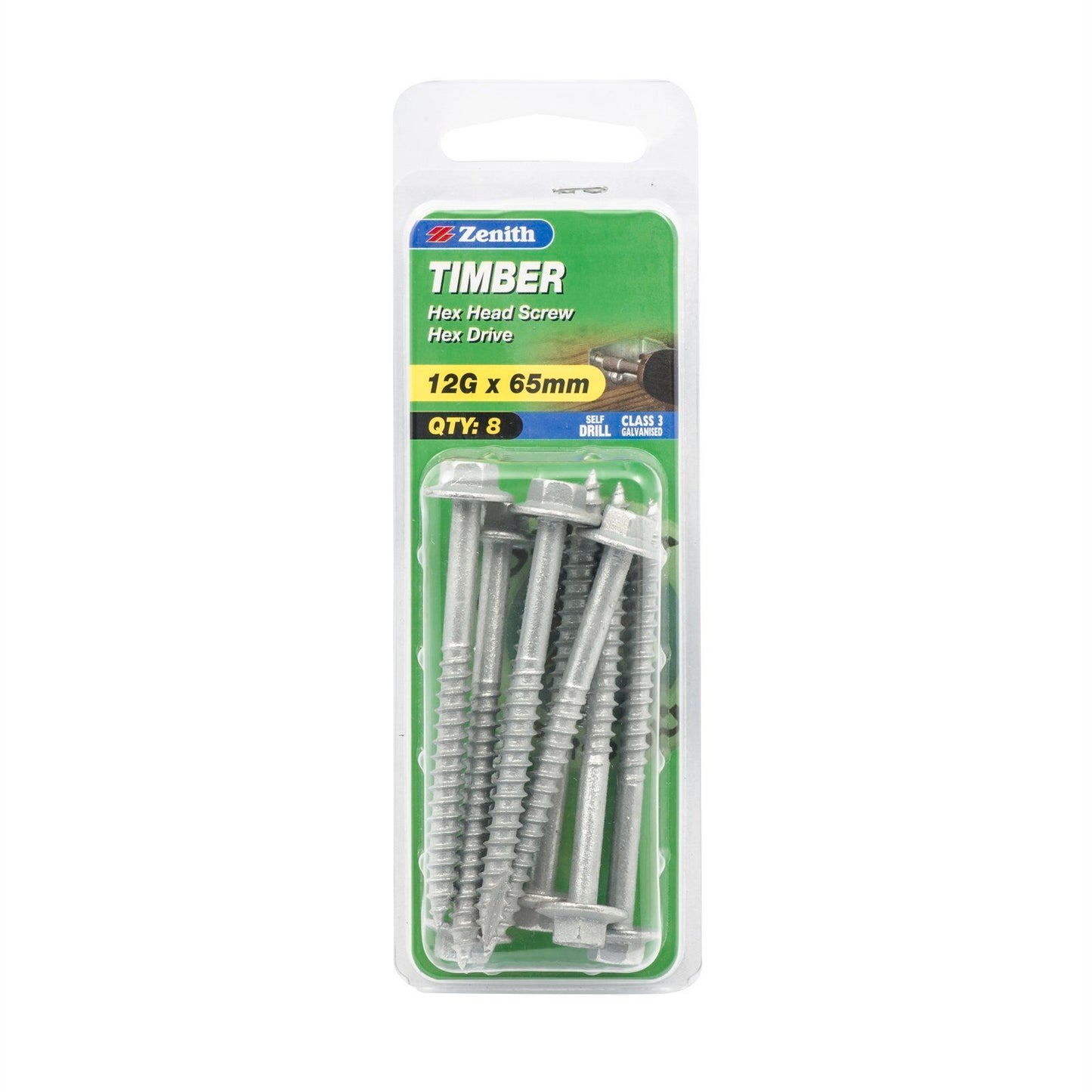 Zenith Timber Screws - 12g x 65mm - Galvanised Self Drilling - 8 Pack