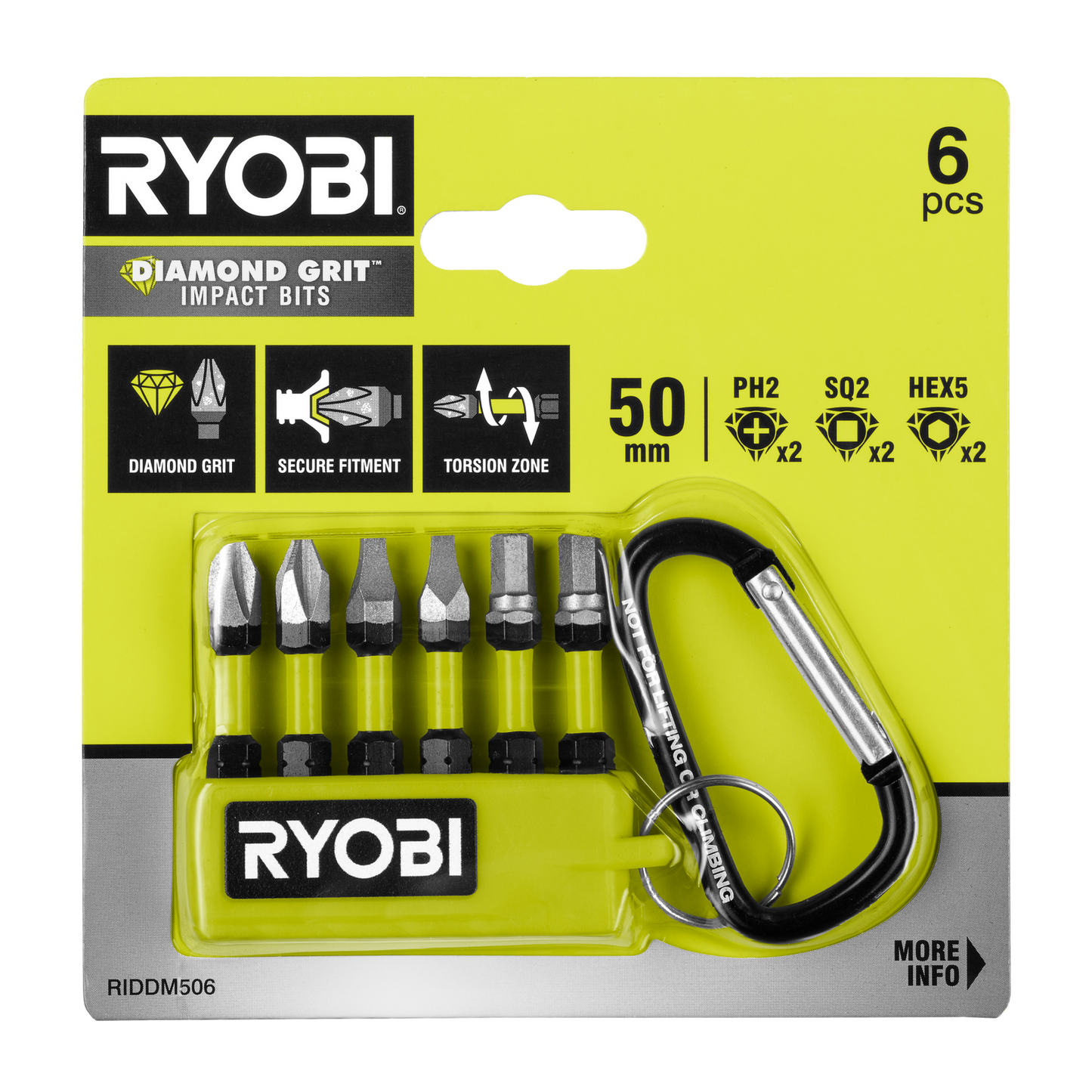 Ryobi Mixed Diamond Grit Impact Driving Bit Set - 50mm - 6 Piece