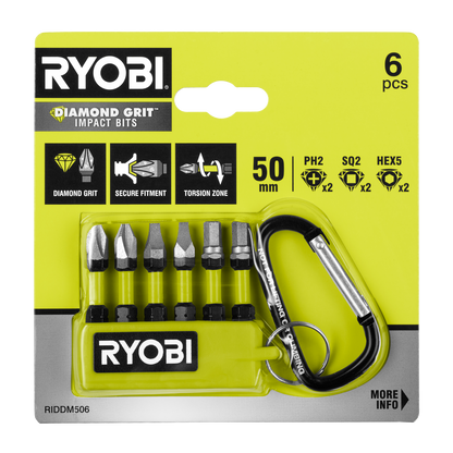 Ryobi Mixed Diamond Grit Impact Driving Bit Set - 50mm - 6 Piece