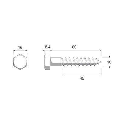 Zenith M10 Hex Head Coach Screws - 60mm - 25 Pack - Hot Dip Galvanised