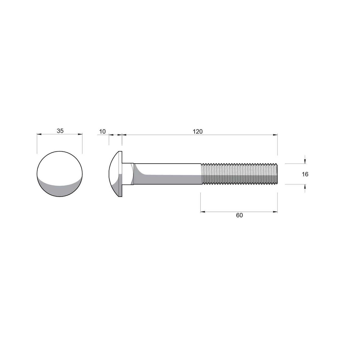 Zenith Hot Dip Galvanised Cup Head Bolts & Nuts - M16 x 120mm - 12 Pack
