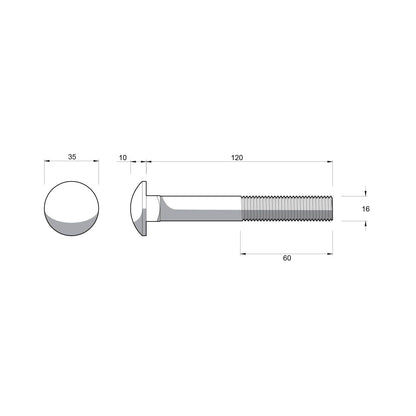 Zenith Hot Dip Galvanised Cup Head Bolts & Nuts - M16 x 120mm - 12 Pack