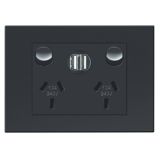 HPM Vivo Double Powerpoint with 2 USB Ports - 118 x 85mm - Grey