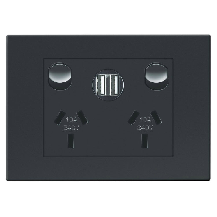 HPM Vivo Double Powerpoint with 2 USB Ports - 118 x 85mm - Grey