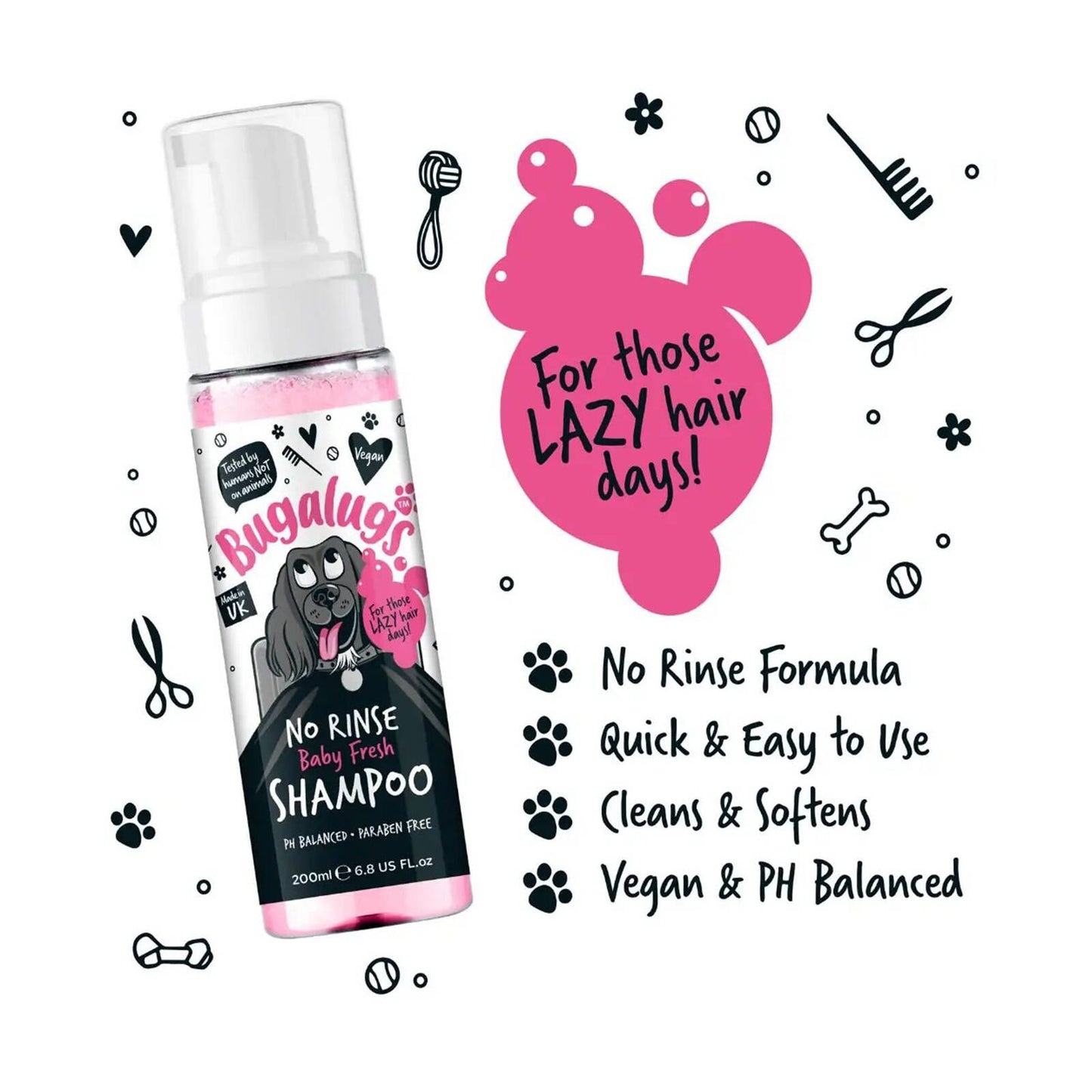 Bugalugs No Rinse Dog Shampoo - 200ml - Baby Fresh