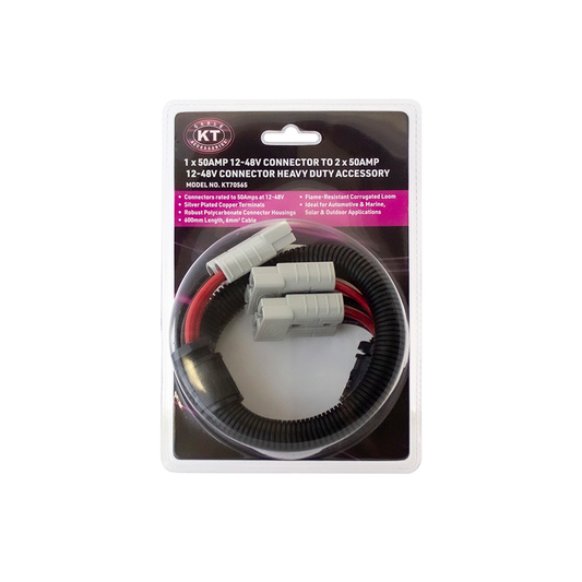 Kt Solar HD Connector - 50A to Twin HD Connectors - 600mm - Grey