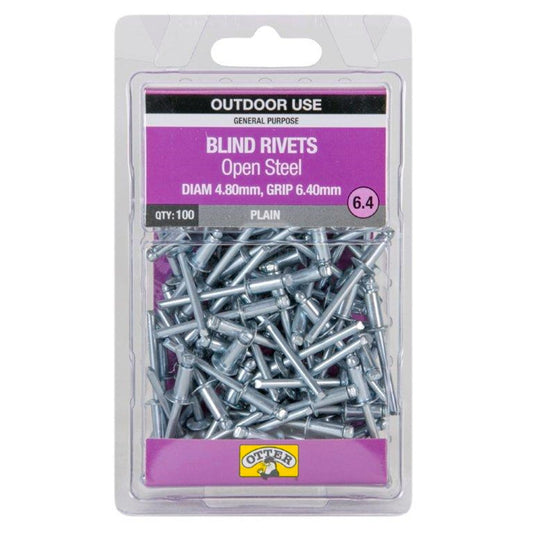 Otter Open Steel Blind Rivets - 8 x 6.4mm - 100 Pack