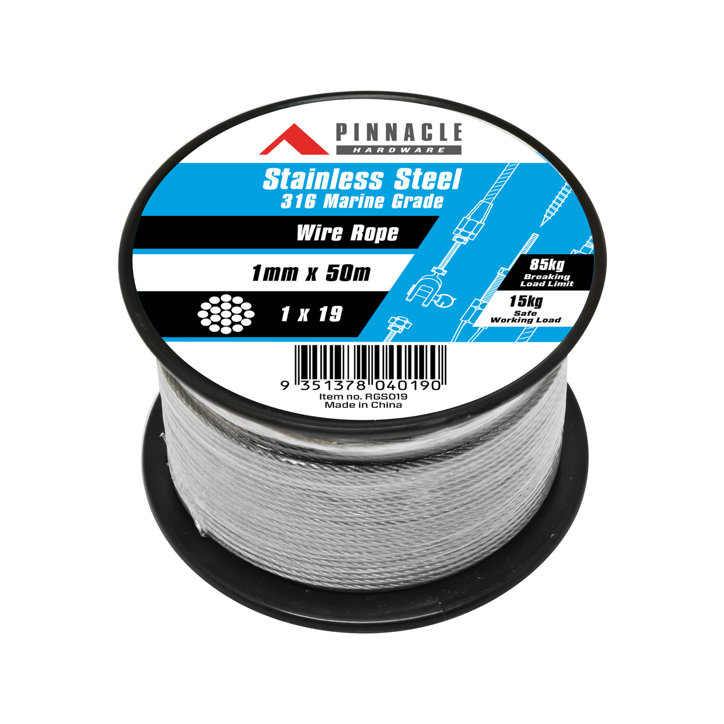 Pinnacle Marine Grade Stainless Steel Wire Rope - 1mm x 50m