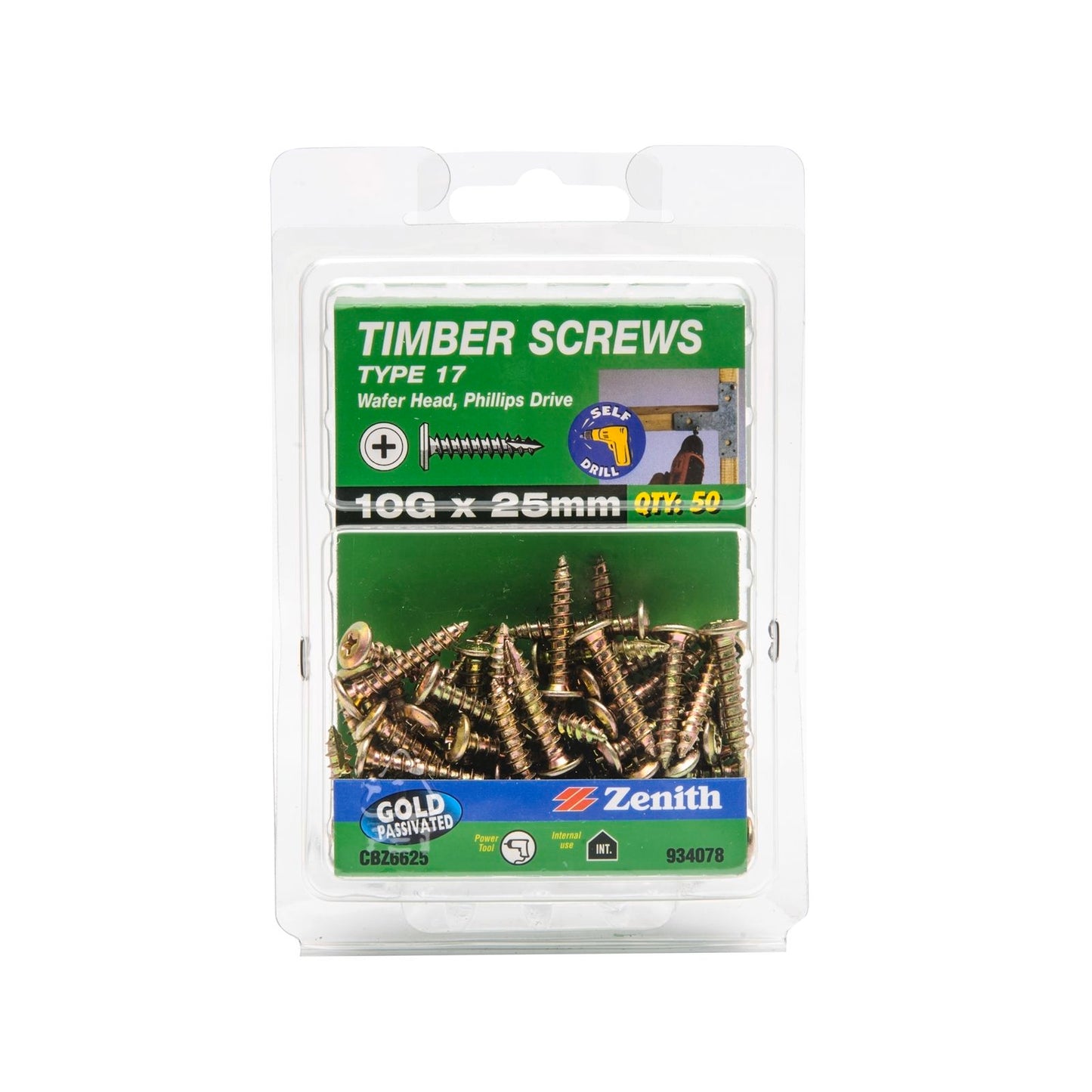 Zenith Timber Screws - 10g x 25mm - Gold - 50 Pack