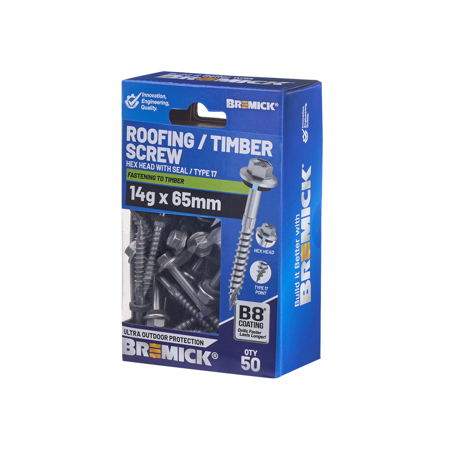 Bremick Hex Roofing Screw - 14g x 65mm - 50 Pack