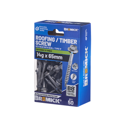 Bremick Hex Roofing Screw - 14g x 65mm - 50 Pack