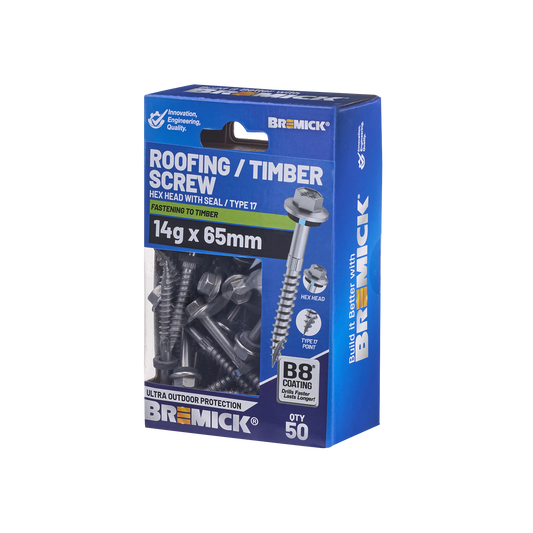 Bremick Hex Roofing Screw - 14g x 65mm - 50 Pack
