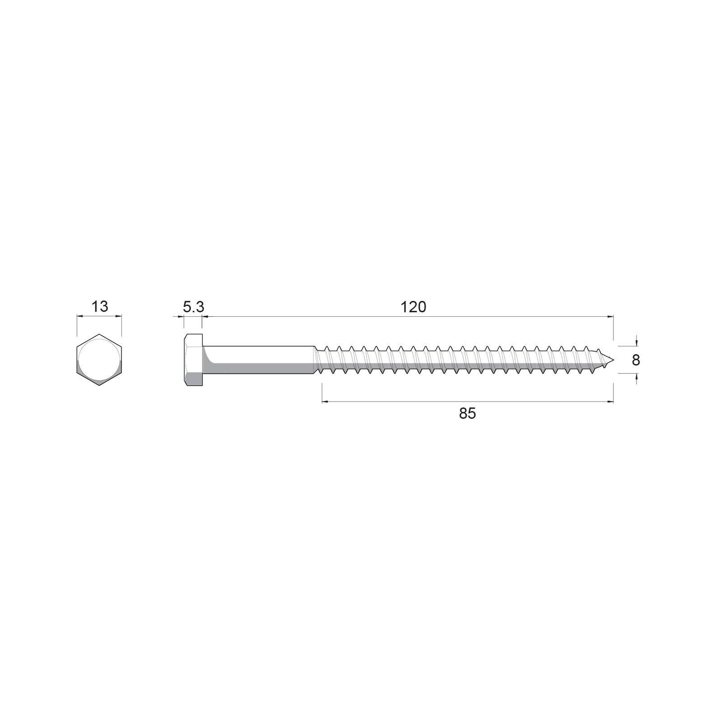 Zenith Hot Dip Galvanised Hex Head Coach Screws - M8 x 120mm - 25 Pack