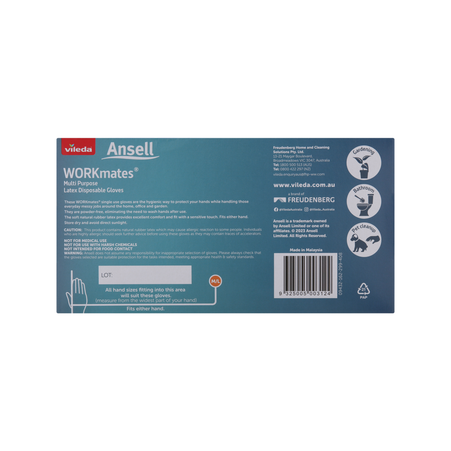 Vileda Ansell Workmates Multi Purpose Latex Medium Large Disposable Gloves - 100 Pack