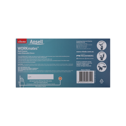 Vileda Ansell Workmates Multi Purpose Latex Medium Large Disposable Gloves - 100 Pack
