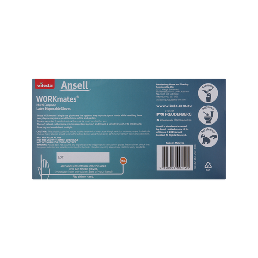 Vileda Ansell Workmates Multi Purpose Latex Medium Large Disposable Gloves - 100 Pack