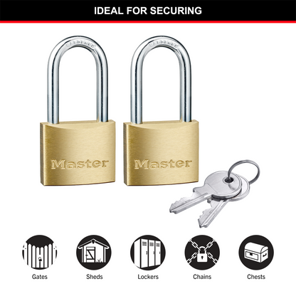 Master Lock Padlock - 40mm - Brass - Dual Locking Levers - 2 Pack