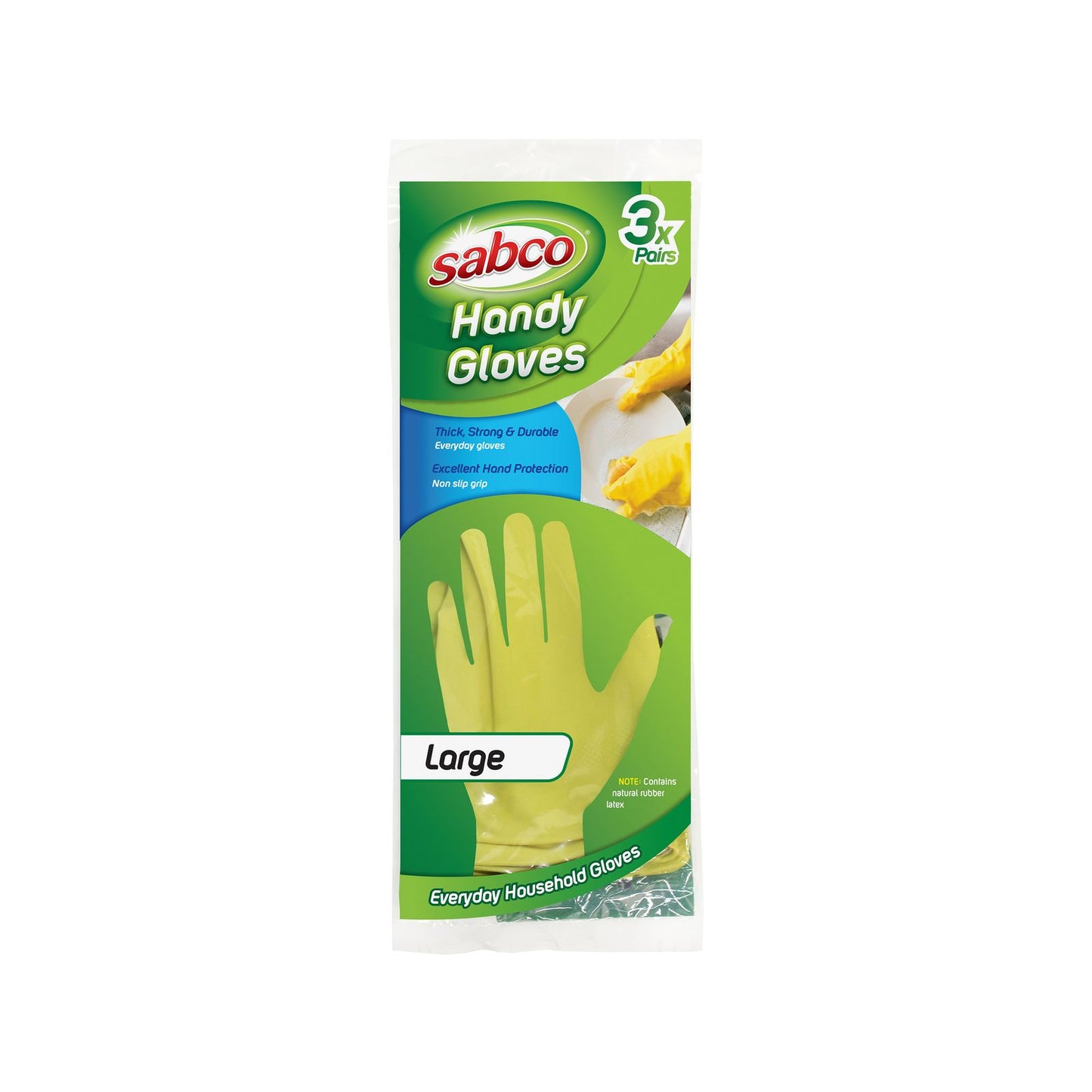 Sabco Latex Handy Gloves - Large - 3 Pairs