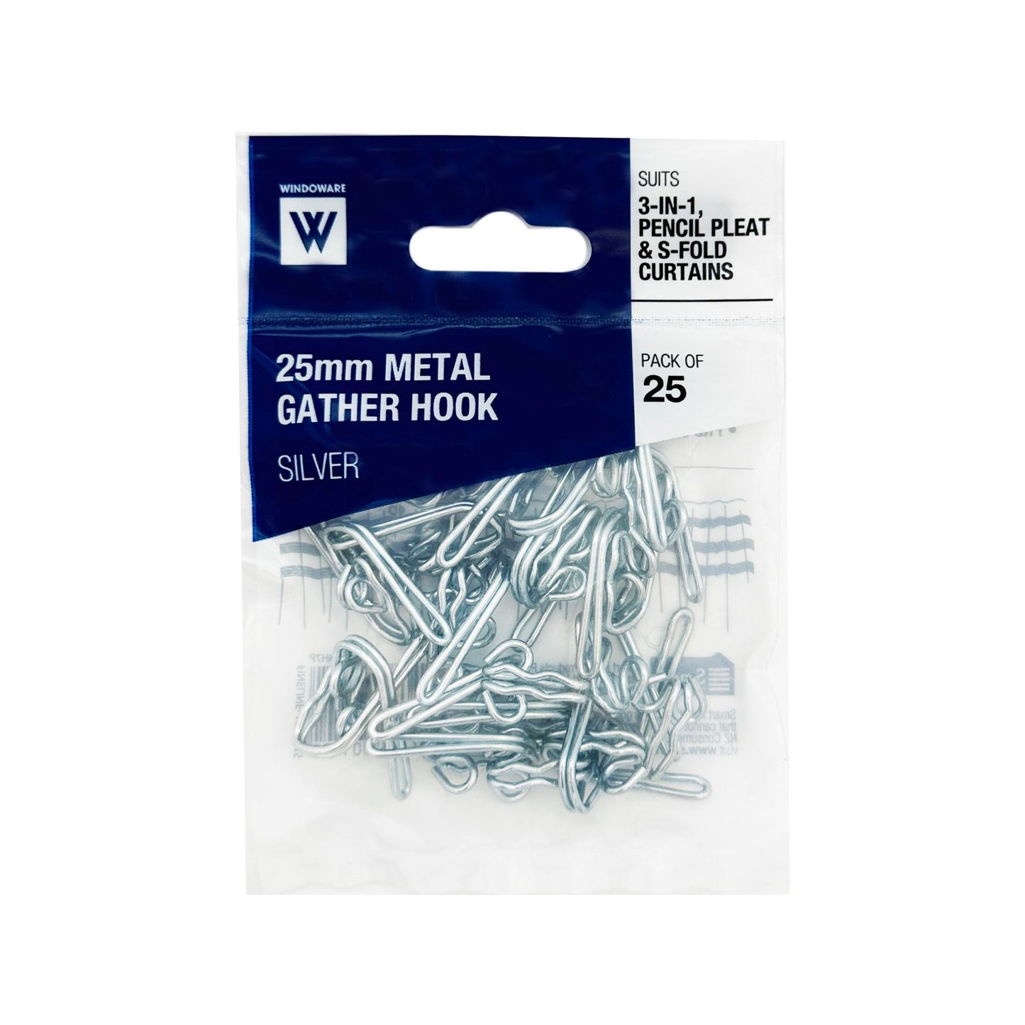 Windoware Gathering Curtain Hooks - 25mm - 25 Pack
